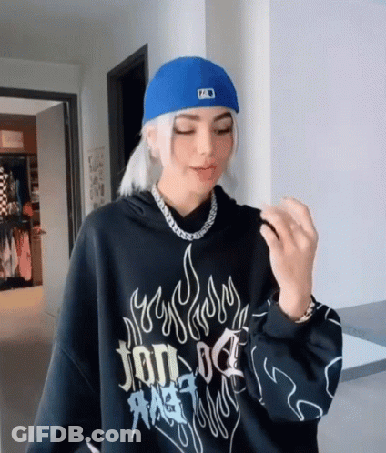 Girl In Black Hoodie And Blue Hat With Letter A GIF