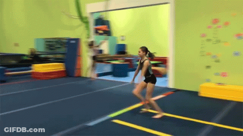 Girl In Black Leotard Jumping On Trampoline GIF