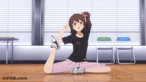 Girl In Black Star T-Shirt Stretching Legs GIF