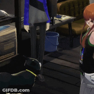 Girl In Black Tokyo Tank Top Next To Dog GIF