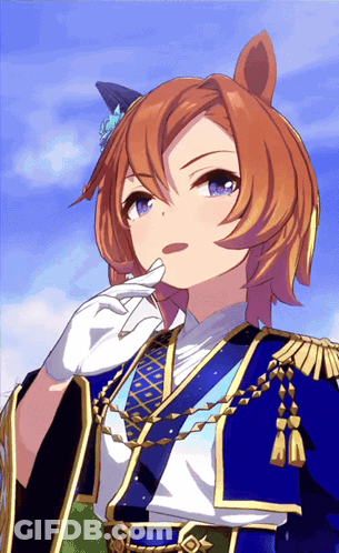 Girl In Blue And Gold Uniform GIF
