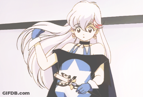 Girl In Blue And White Dress With Letter M On Shirt GIF