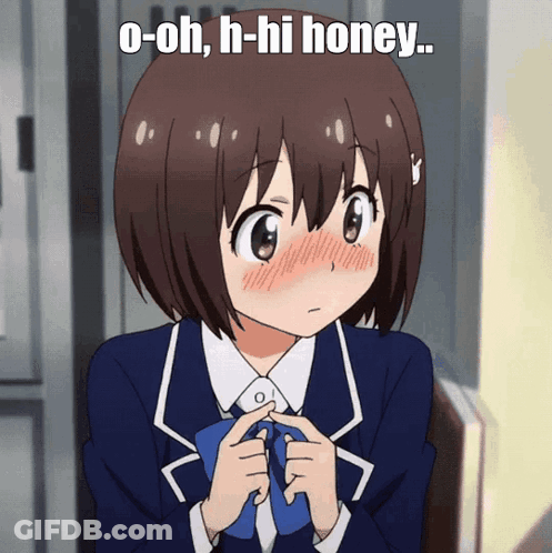 Girl In Blue And White School Uniform Says O-Oh H-Hi Honey GIF
