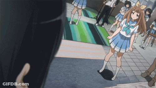 Girl In Blue And White Skirt With Bow GIF