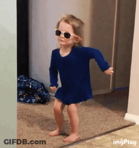 Girl In Blue Dress Dancing With Sunglasses GIF