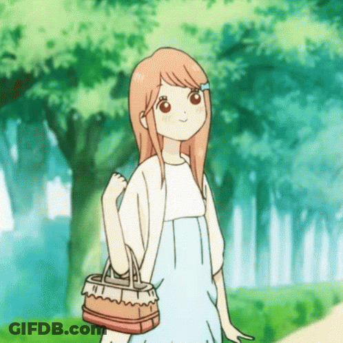 Girl In Blue Dress Holding Purse GIF