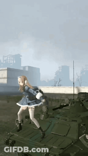 Girl In Blue Dress On Tank GIF