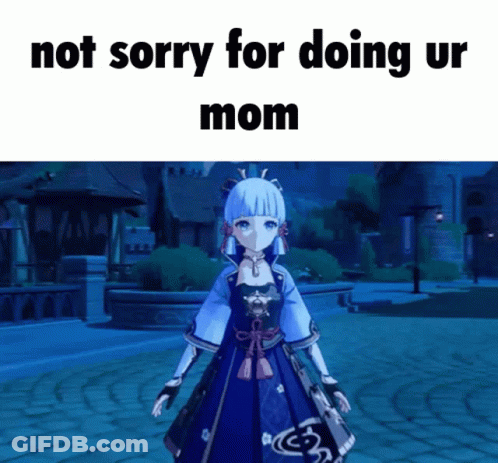 Girl In Blue Dress Standing In Front Of Not Sorry For Doing Ur Mom Sign GIF