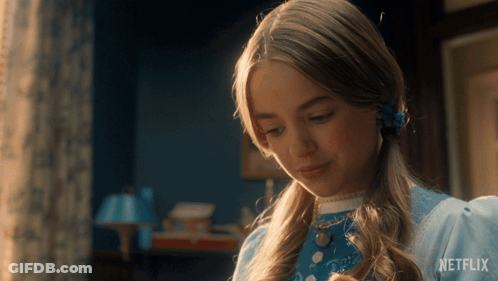 Girl In Blue Dress With Netflix GIF