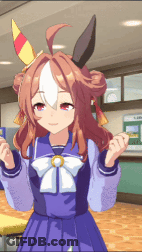 Girl In Blue Dress With White Bow And Horn GIF