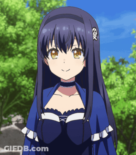 Girl In Blue Dress With X On Head GIF