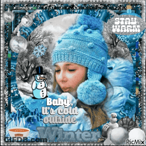 Girl In Blue Hat Baby It's Cold Outside Winter GIF
