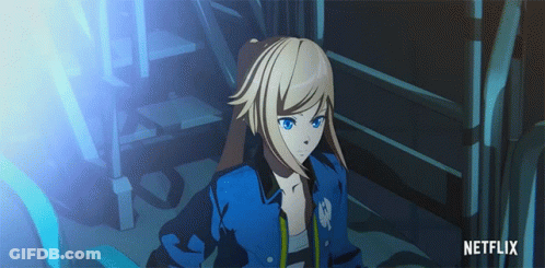 Girl In Blue Jacket With Netflix GIF