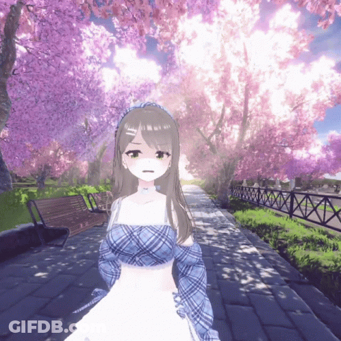 Girl In Blue Plaid Top Standing In Park GIF