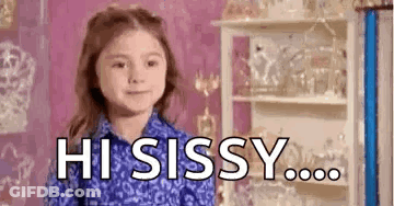 Girl In Blue Shirt Saying Hi Sissy GIF