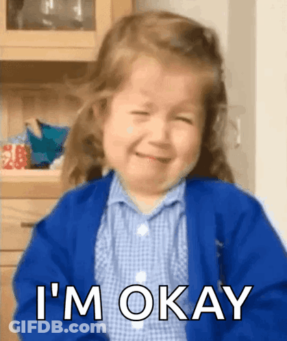 Girl In Blue Sweater Saying I'm Okay GIF