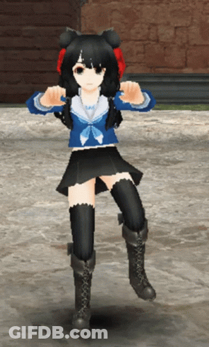 Girl In Blue Top And Black Skirt Standing On One Leg GIF