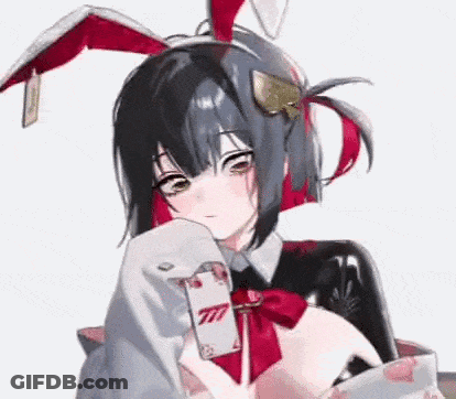 Girl In Bunny Costume Holding Playing Card GIF