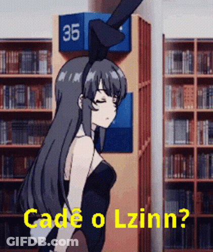 Girl In Bunny Costume In Library GIF