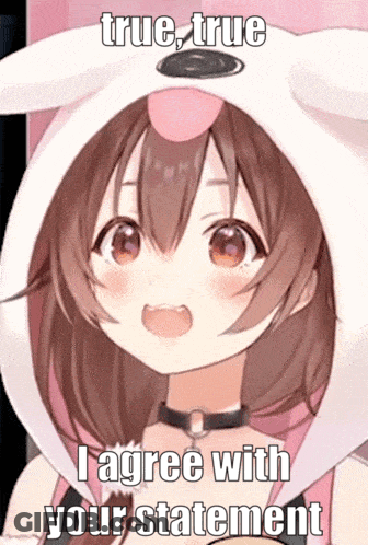 Girl In Bunny Hat Says True True GIF