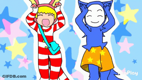 Girl In Bunny Outfit And Boy In Blue Outfit GIF