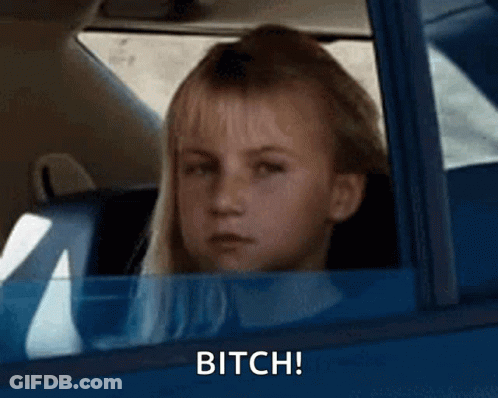 Girl In Car Looking Out Window Says Bitch! GIF