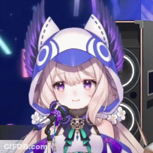 Girl In Cat Costume Holding Microphone In Front Of Speaker GIF