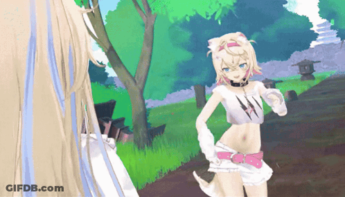 Girl In Cat Costume Standing Next To Another Girl In Field GIF