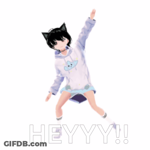 Girl In Cat Hoodie Jumping With Heyyy GIF