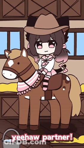 Girl In Cowboy Hat Riding Brown Horse GIF