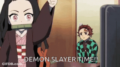 Girl In Demon Slayer Costume Standing In Front Of TV GIF