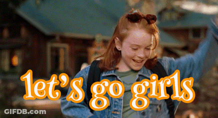 Girl In Denim Jacket Saying Let's Go Girls GIF