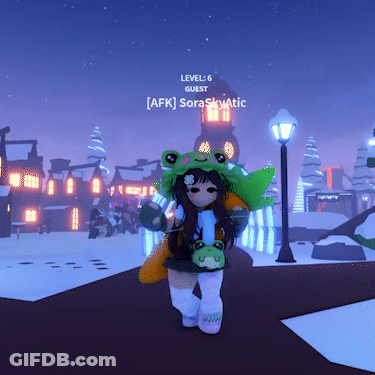 Girl In Frog Hat Walking Snowy Street GIF