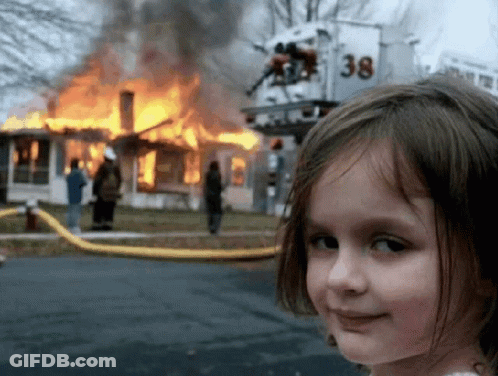 Girl In Front Of Burning House And Fire Truck GIF