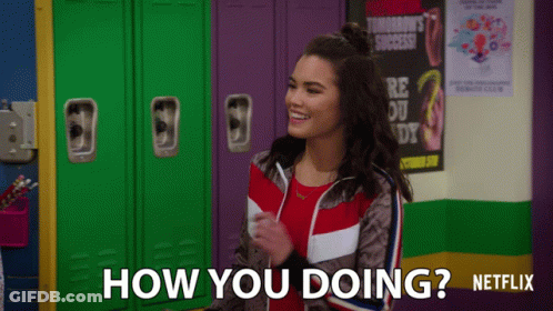 Girl In Front Of Green Locker With How You Doing GIF