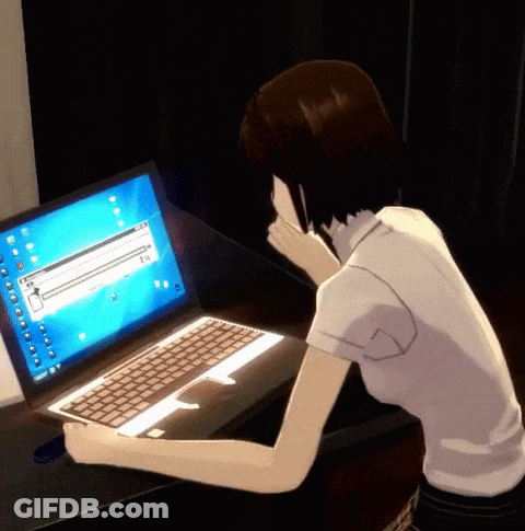 Girl In Front Of Laptop Saying Windows GIF