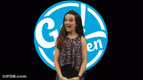 Girl In Front Of Logo Saying Go GIF
