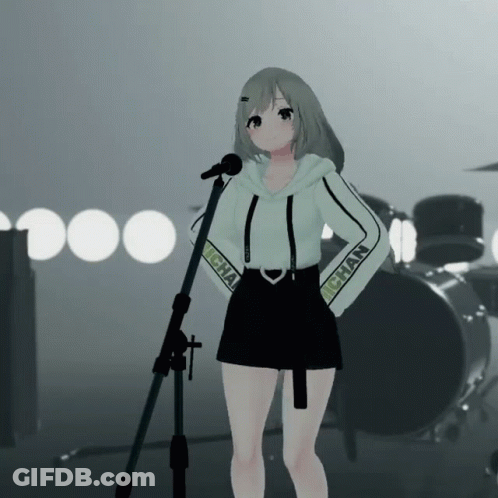 Girl In Front Of Microphone With Chan On Sleeves GIF