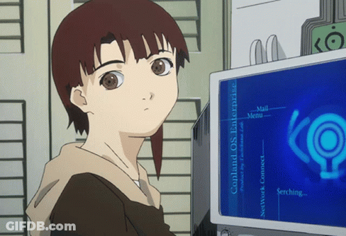 Girl In Front Of Monitor Saying Conland OS Enterprise GIF