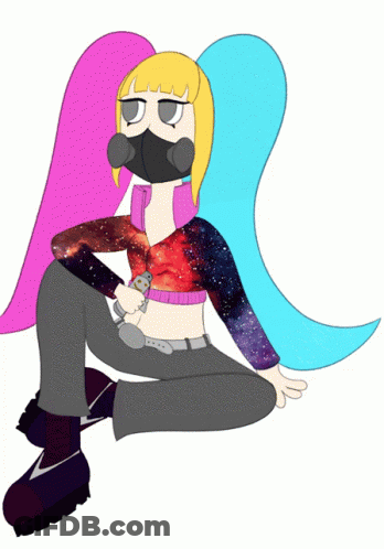 Girl In Gas Mask And Galaxy Top GIF