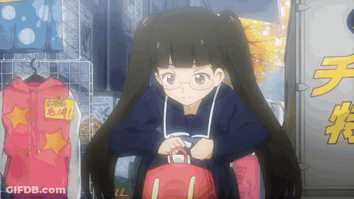 Girl In Glasses Holding Red Bag Saying Buy GIF