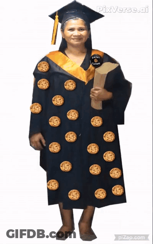 Girl In Graduation Cap And Gown Holding Cookie GIF