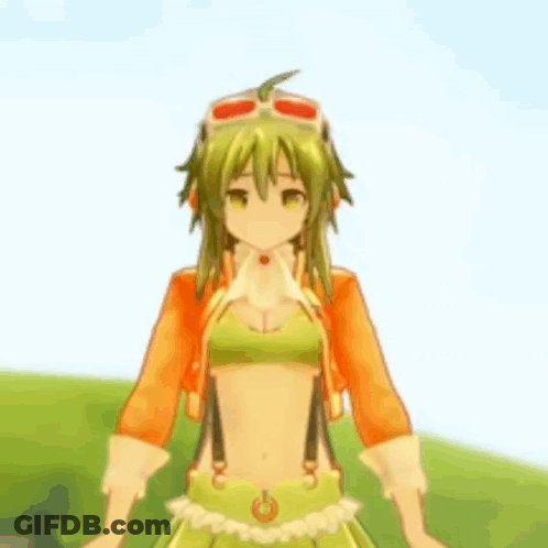 Girl In Green Dress And Orange Jacket In Field GIF