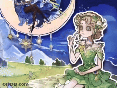Girl In Green Dress With Crescent Moon GIF