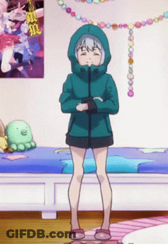 Girl In Green Jacket Standing GIF