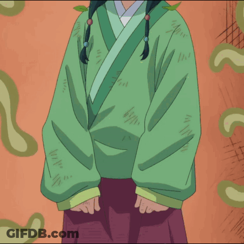 Girl In Green Kimono With Leaves In Hair GIF