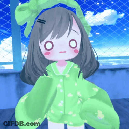 Girl In Green Outfit With Bow In Front Of Chain Link Fence GIF