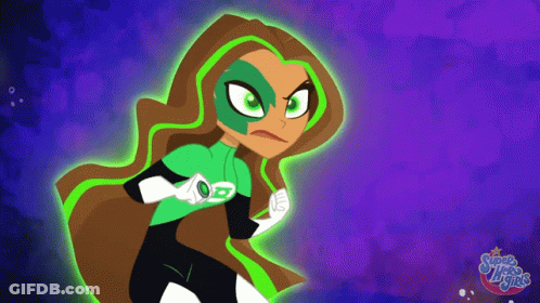Girl In Green Superhero Costume GIF