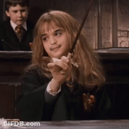 Girl In Harry Potter Costume Holding Wand GIF