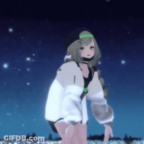 Girl In Hat And White Jacket Under Starry Sky GIF